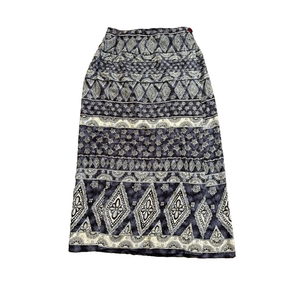 Maggie Lawrence Boho Wrap Long  Skirt Womens M Blue Patchwork Button Closure